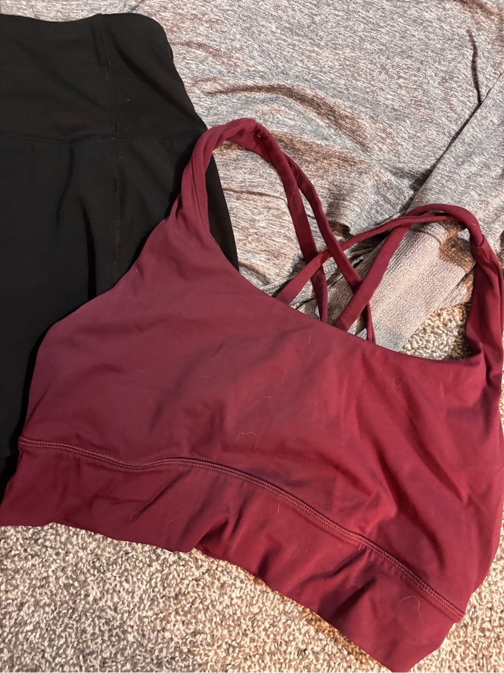 Brooks Black Quarter-Zip, Gray Heather Top & Burgundy Sports Bra Set - Picture 5 of 7